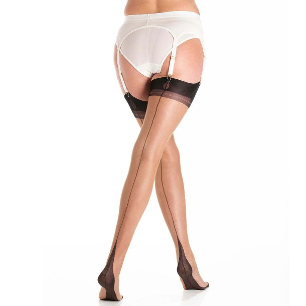 Point Heel Full Contrast Seamed Nylons - Bronze/Black