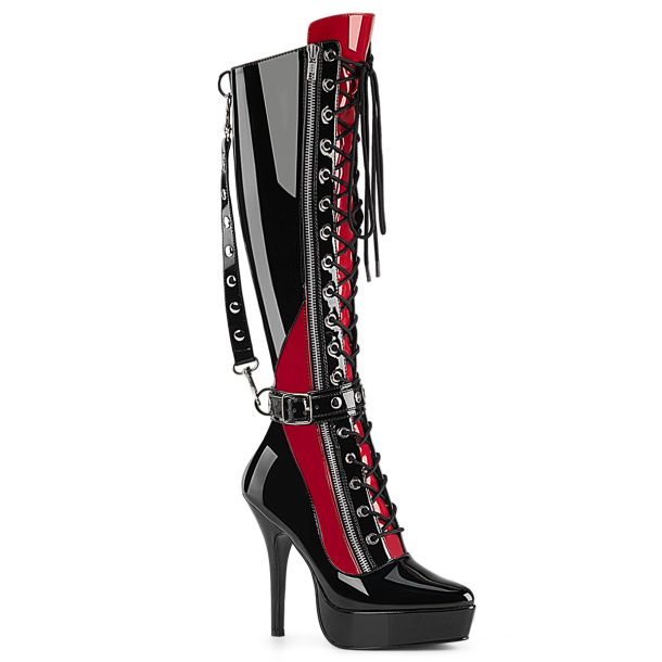 Platform Knee Boot INDULGE-2028 - Patent Black / Red